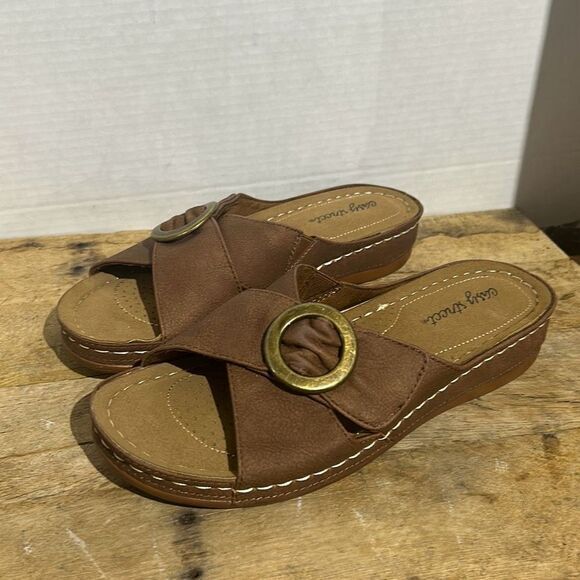 Easy Street Women's‎ tan Bloomer Slide Sandal open toe beach summer - Picture 1 of 8